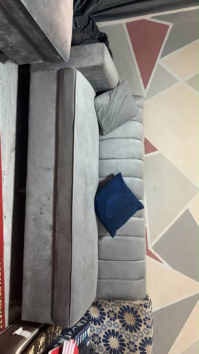 Almost New Grey Velvet Sofa Set – Excellent Condition