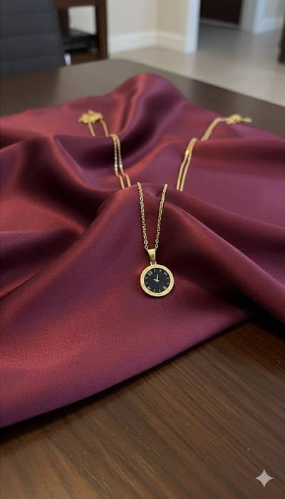 Vintage Miniature Clock Face Pendant Necklace