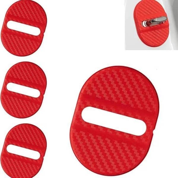 CAR DOOR LATCH PROTECTOR CARBON FIBER SILICONE MATERIAL IN 4 DIFFERENT COLORS 4PCS Car Door Latch Cover, Carbon Fiber Door Lock Guard