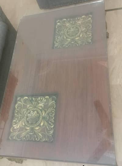 Luxury Wooden Center Table with Glass Top & Carved Legs
