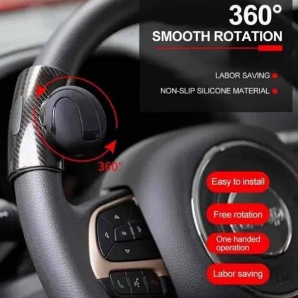 Black 3600 Rotation Universal Car Steering Knob Wheels Spinner Knob Power Save Easy Turn Ball Booster