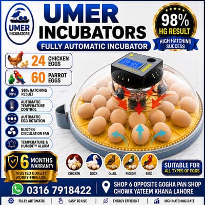 60/30 PARROTS PREMIUM QUALITY FULLY AUTOMATIC AC+DC INCUBATOR