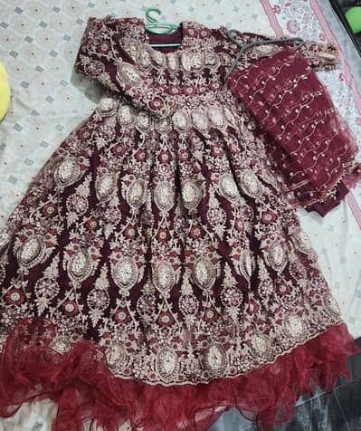 Heavy Embroidered Maroon Maxi