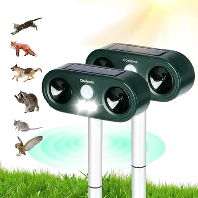 2 Pack Ultrasonic Solar Animal Repeller Waterproof & LED Flashing