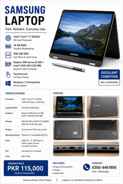 Samsung Notebook 9 Pro Touch | Core i7 8th Gen | 16GB RAM | 256GB