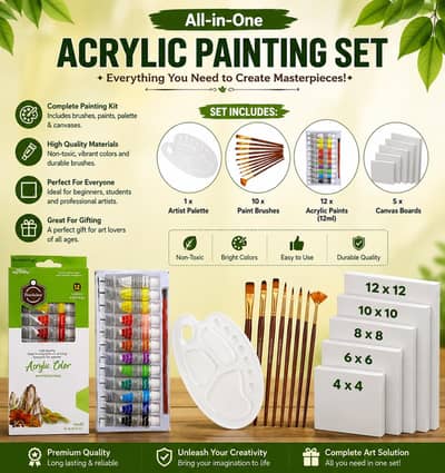 All in one , Painting Set , Acrylic paint, Canvases , Brushes, Pallete