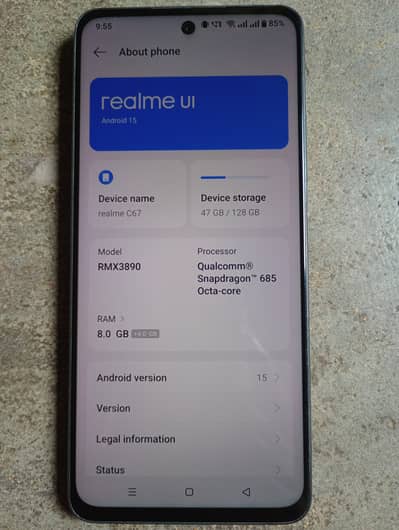 Realme C67 8GB 128GB PTA Approved 9/10 Black only Box without Charger
