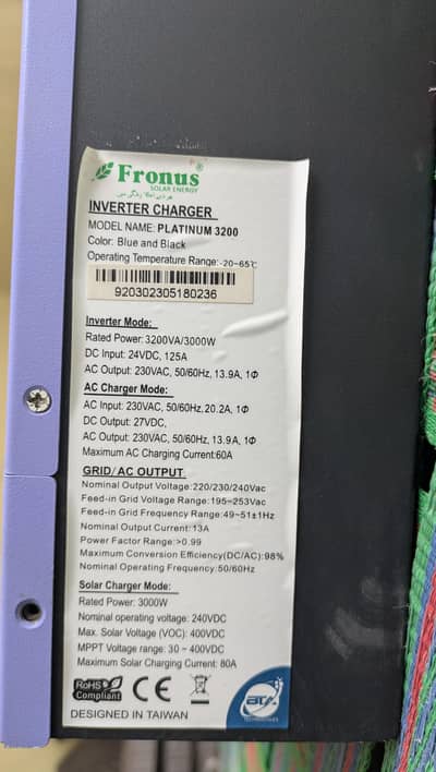 Fronus inverter Model PV 3200  (3KV) inverter with 2 Tubular battery