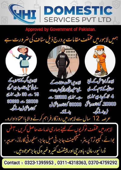 لاہور میں گرلز ہاسٹل کے لیئے صفائی کے کام کے لیے لڑکے چاہیے