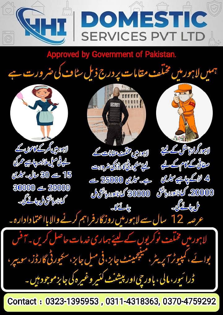 لاہور میں گرلز ہاسٹل کے لیئے صفائی کے کام کے لیے لڑکے چاہیے 0