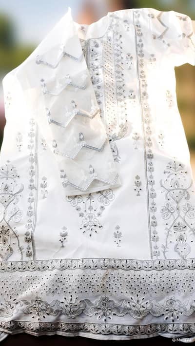 Organza Embroidered 3 Piece Suit | Free Size | Chiffon Shalwar |