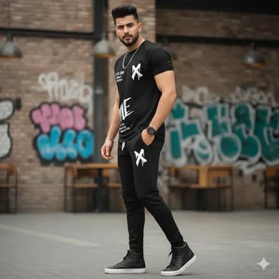 2 PCs men Dri fit printed track suit