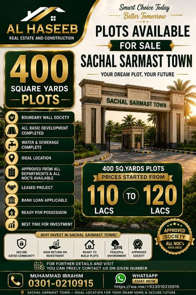 400 Sq. Yds Plots available for sale