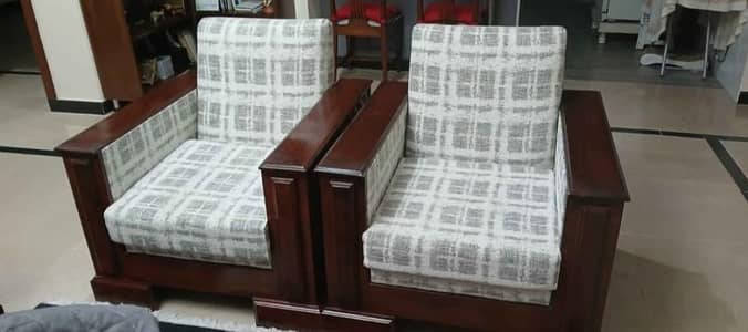 Sheesham Sofas (3+1+1). Grade A Molty Foam. New Covers.