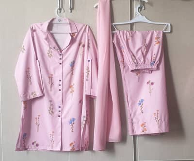 Baby Pink Floral Printed Crepe Co-ord Set | 3 Piece Matching Set for