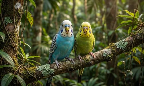 ​Beautiful Budgies Pair For Sale (Blue Male & Green Female)