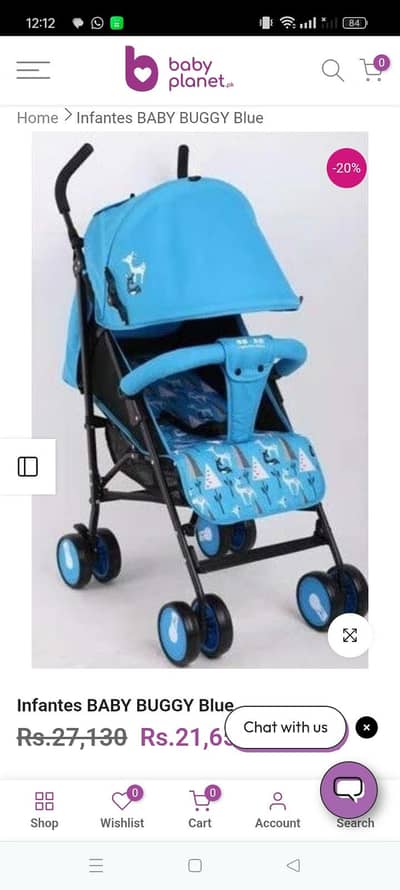 A baby prams usually called a baby stroller. "Infantes Baby Buggy Blue"