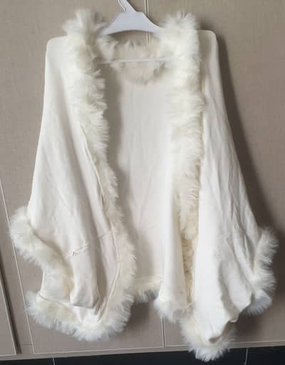 White Faux Fur Cape Shawl | Woolen Poncho Wrap Cardigan | Winter Cape