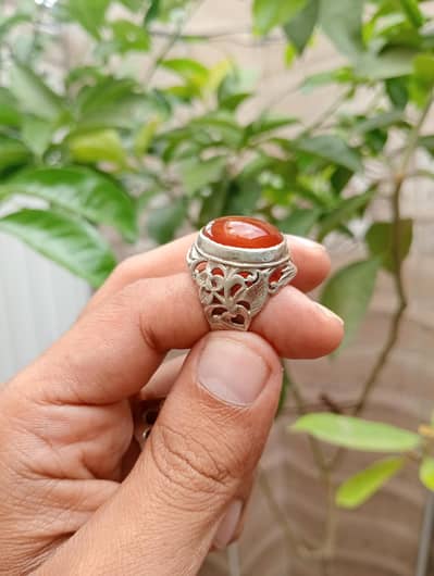 silver ring with aqeeq stone