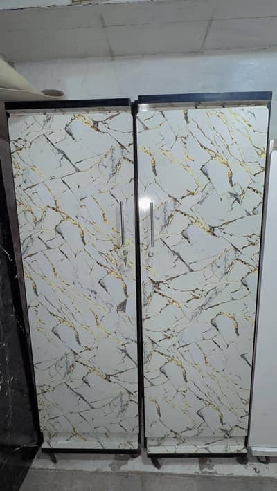  Pair of Single Door White Marble Cabinets / Wardrobes (6x2 ft each)