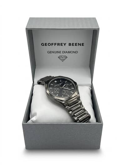 GEOFFREY BEENE MEN'S GUNMETAL BRACELET WATCH - GENUINE DIAMOND ACCENT