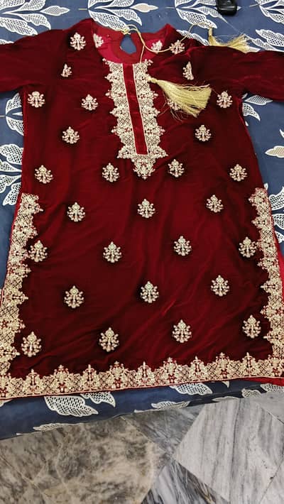 Maroon Velvet with Golden Embroidery