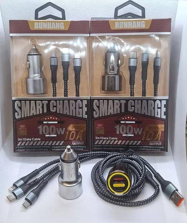 CAR SUPER FAST 3 IN 1 CHARGING CABLE DATA CABLE 150W 10A STRONGEST OUTPUT SUPPORT ALL PHONES TABLETS AND GADGETS