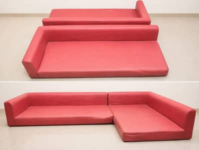 L Shape Sofa Set | Modern Red Leatherette Sofa | Excellent Condition