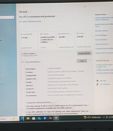 Intel core i5, 6gen, 16gb DDR4 ram, 256gb SSD