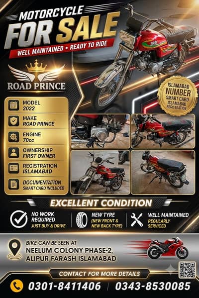 Motorcycle 70cc For Sale 2022 Model Islamabad Number