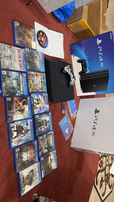 Play Station 4 Pro 1 TB Ps4 Jet Black with 14 CD,s from USA