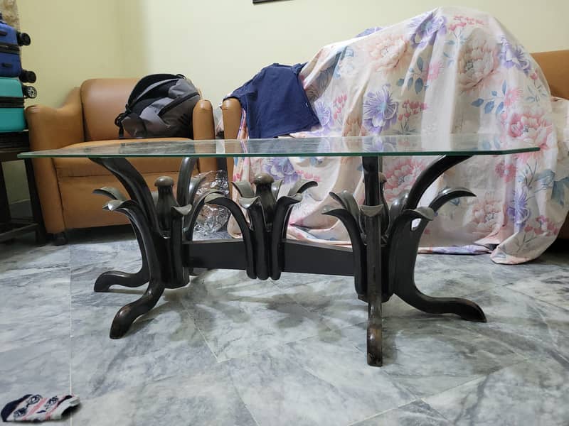 Solid wood central table with two side tables 2
