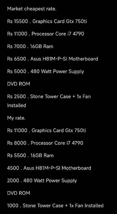 Urgent Sale Corei7 4790, Gtx750ti, 16Gb Ram, H81M-P-SI, 480 watt psu