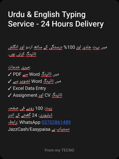 Urdu & English Typing Service - 24 Hours Delivery