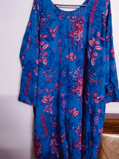 three piece  lawn suit with buttons on neck