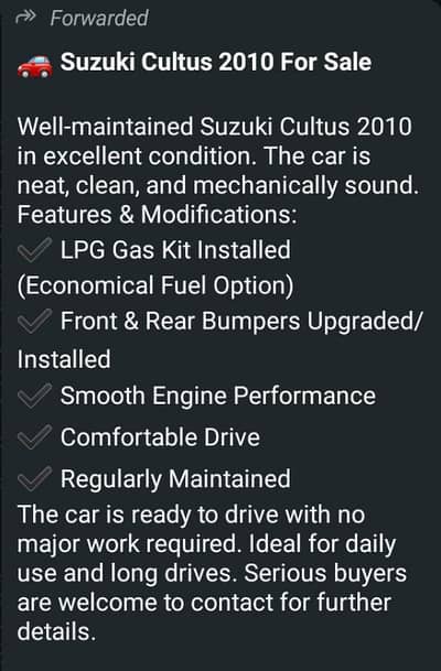 Suzuki Cultus VXR 2010 Arjunt sale