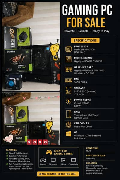 Gaming PC + ASUS 27" 165Hz Monitor + Gaming Table