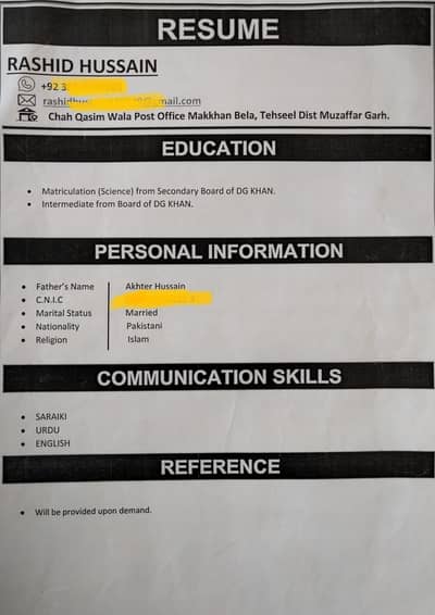 Seeking for a job