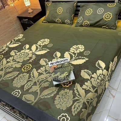 Cotton Salonica Printed , double bed-sheet , Set Green