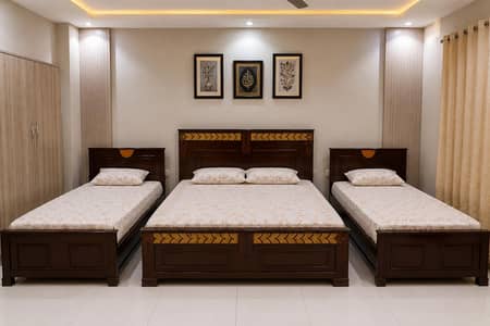 1 Double Bed + 2 Single Wooden Beds – Excellent Condition