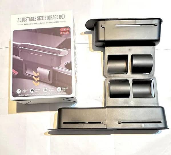 CAR ADJUSTABLE SIZE STORAGE ORGANIZER BOX BOTH DRIVER AND CO DRIVER ARE COMPATIBLE PACK OF 2 PUSH PULL DESIGN PLUG N PLAY CUSTOM CAPACITY MULTIPLE UPGRADES RESHAPING THE NEW SHAPE OF STORAGE BOX