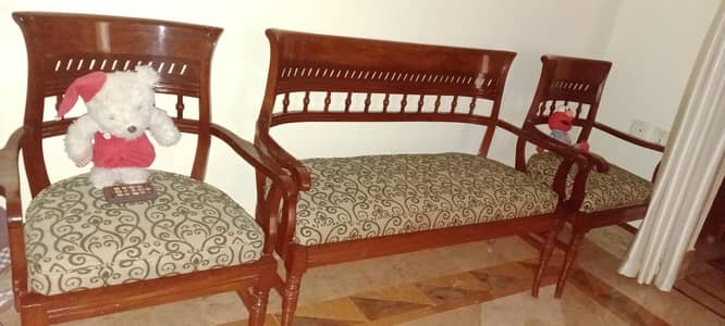 4 seater solid shsham wood sofa and 2 seater puffy