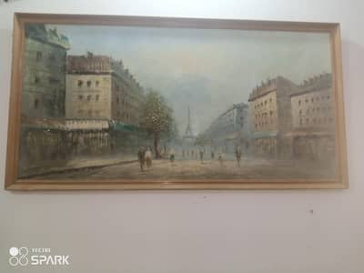 Vintage Paris street oil painting for urgent sale cheap price