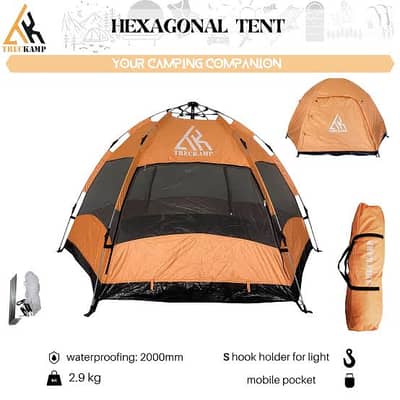Hexagonal camping tent orange brand new