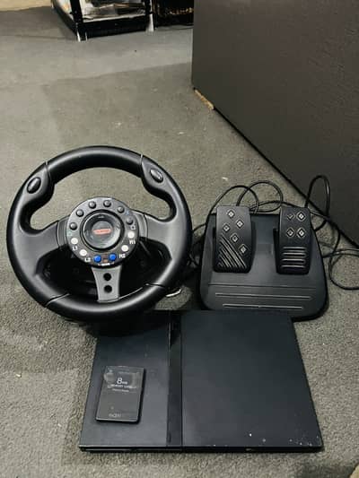 Ps2 / playstation 2 with gaming steering wheel