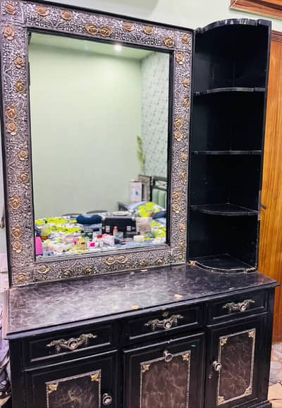Wooden Dressing table with large mirror and side shelves