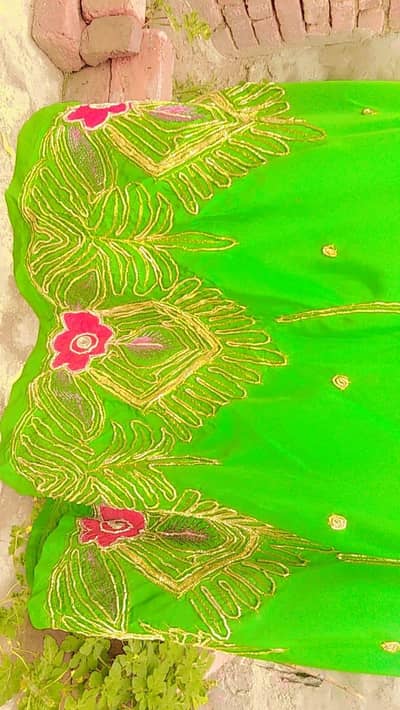 parrot Green 3 piece embroidered lehnga choli-mehndi dress