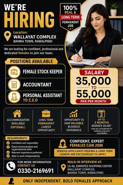 Educated Female Job Vacancy Office Manager