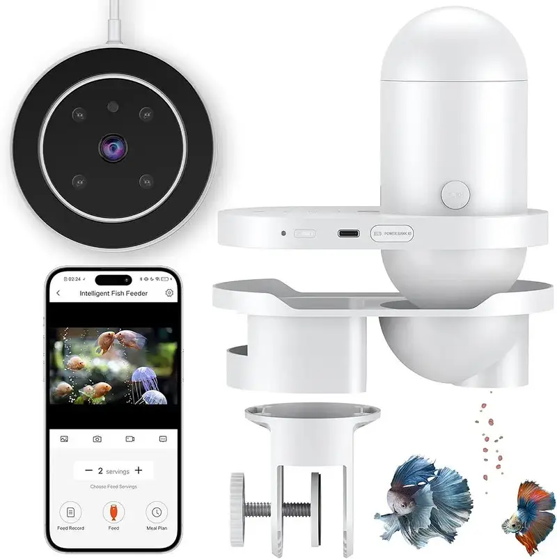 wifi automatic fish feeder with 2.5k hd camera and app controlled — photo 2