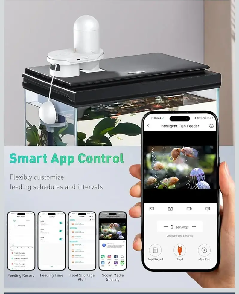 wifi automatic fish feeder with 2.5k hd camera and app controlled — photo 6